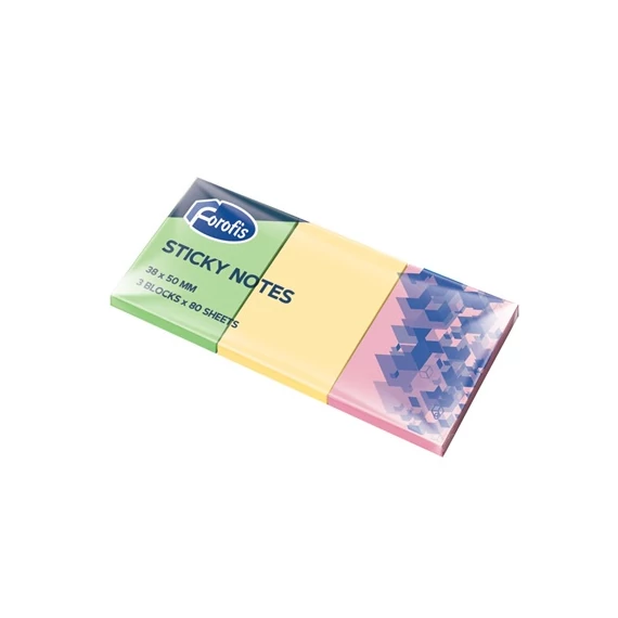 Öntapadós jegyzettömb Forofis neon 38x50 mm 3x80 lapos vegyes színekben