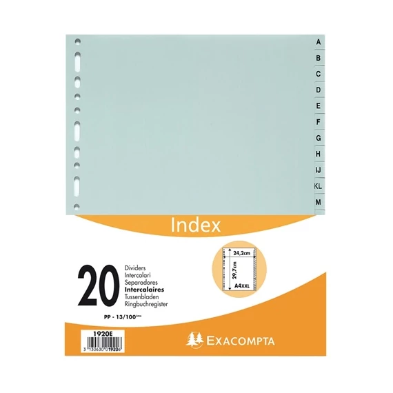 Regiszter PP Exacompta 297x242 mm A-Z-ig 20 részes szürke