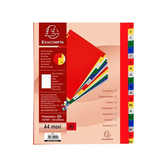 Regiszter PP Exacompta A/4 Maxi A-Z 20 részes színes
