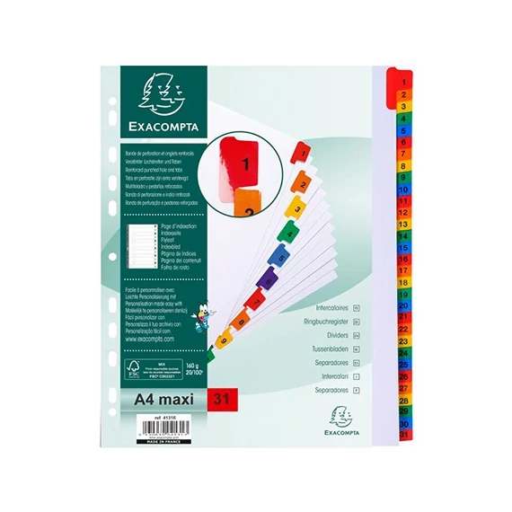 Regiszter karton Exacompta A/4 MAXI 1-31-ig laminált fülekkel