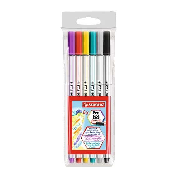 Ecsetfilc Stabilo Pen 68 brush 6 db-os klt. (tengerkék, világoszöld, fűzöld, türkizkék, barna, fekete)