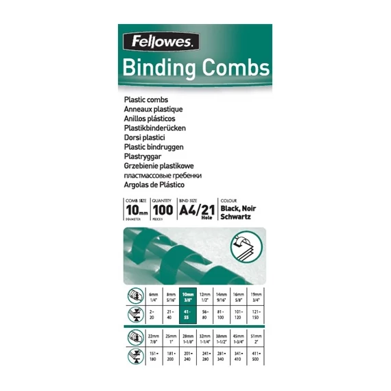 Spirál Fellowes 10 mm 41-55 lap fekete
