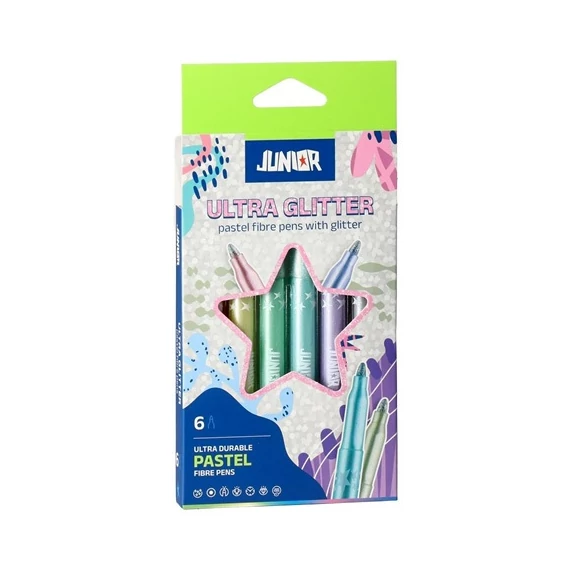 Színes rostirón Junior Ultra Glitter csillogó pasztell, 6 darabos
