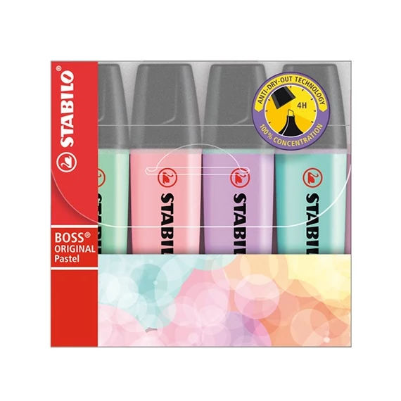 Szövegkiemelő Stabilo Boss Original pastel 4 db-os klt. (menta, barack, orgona, türkiz)