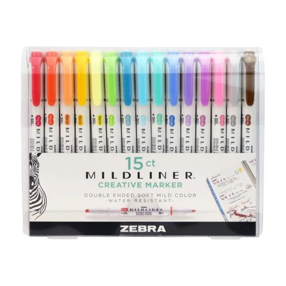 Szövegkiemelő Zebra Mildliner Highlighter 15-ös készlet