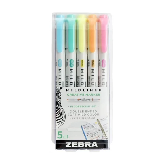 Szövegkiemelő Zebra Mildliner Highlighter Fluorescent 5-ös készlet