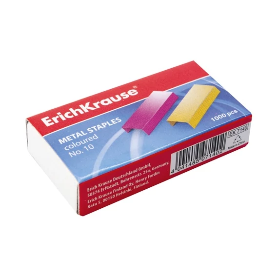 Tűzőkapocs ErichKrause No.10 1000 db/doboz színes